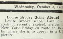 "Louise Brooks Going Abroad", The Film Daily, October 3, 1928